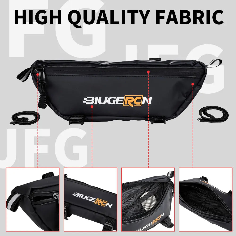Waterproof motorcycle handlebar bag in durable fabric with secure zipper closure and universal mounting straps — view 5