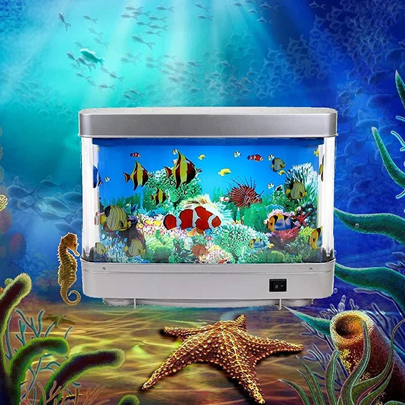 Ocean motion LED fish tank night light with tropical fish swimming in illuminated display — view 2