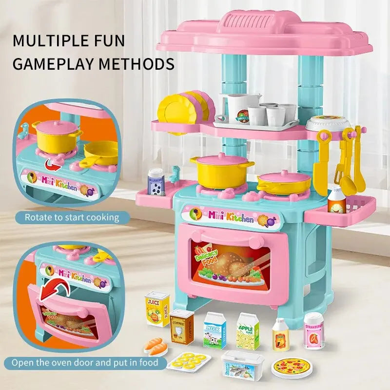 Complete pretend play kitchen set with colorful durable plastic tableware and assorted toy food ingredients — view 3