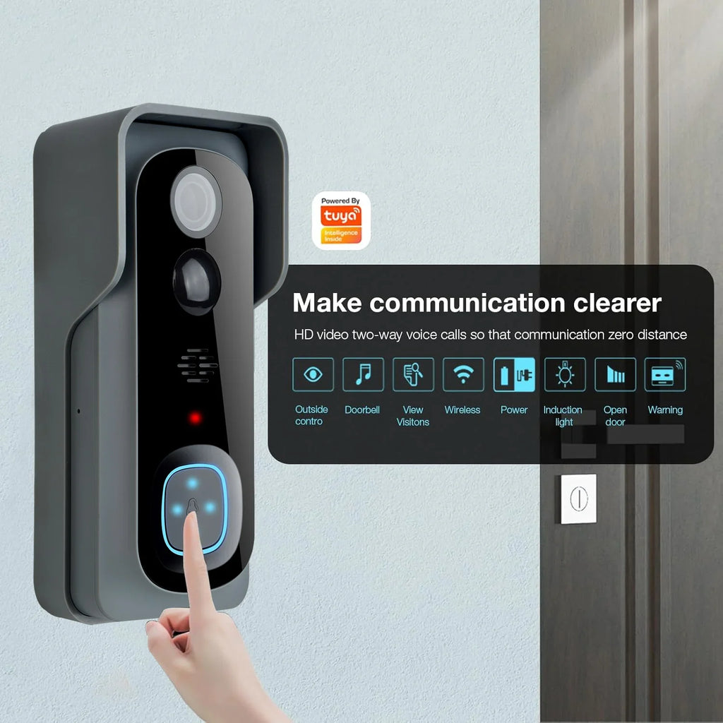 NNEOBA smart WiFi video doorbell camera with indoor chime in modern black and silver finish — view 5