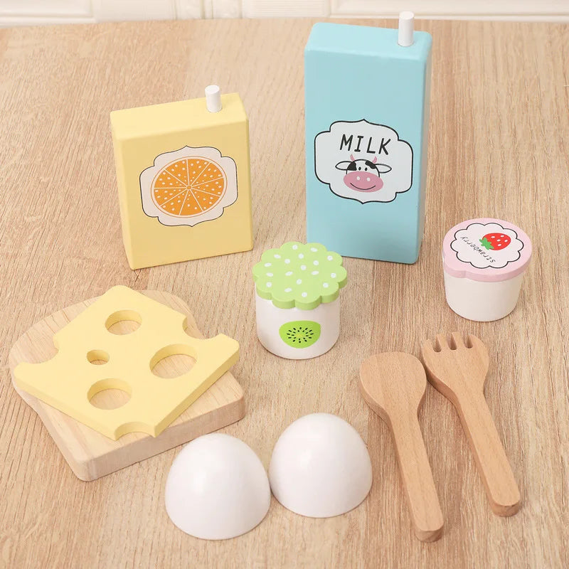 Pastel wooden pretend play food set with miniature colorful culinary pieces for children — view 5