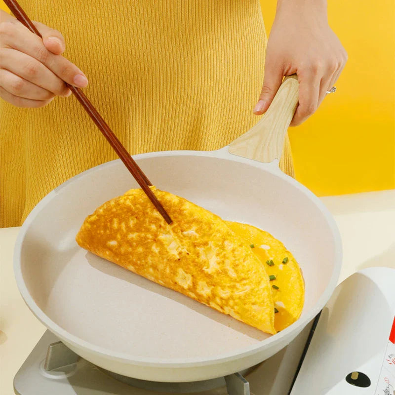 White 28cm non-stick ceramic wok pan with stainless steel handle on modern kitchen counter — view 2
