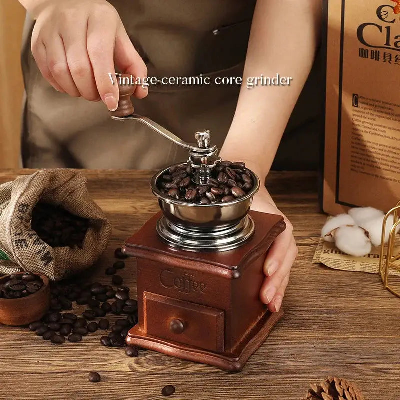 Stainless steel manual coffee grinder and 34 ounce double walled French press pot gift set — view 2