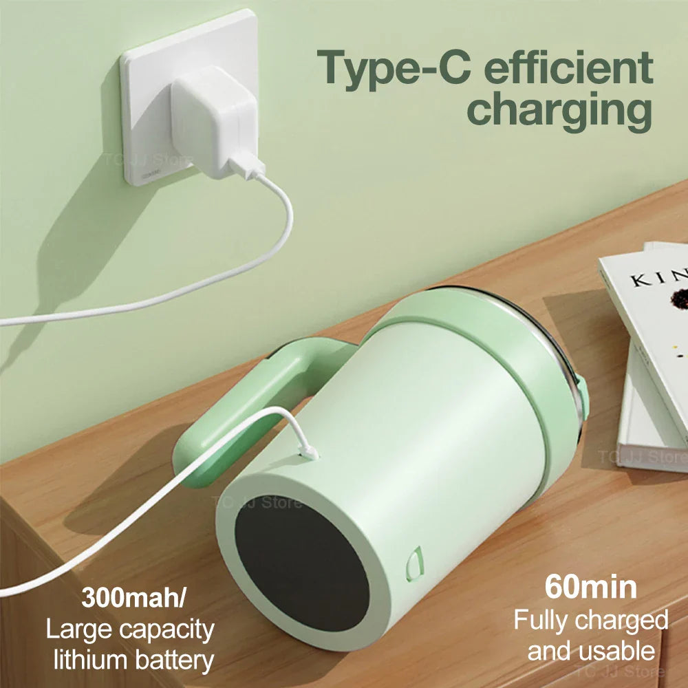 Green rechargeable magnetic self-stirring mug with LED temperature display and stainless steel straw — view 3
