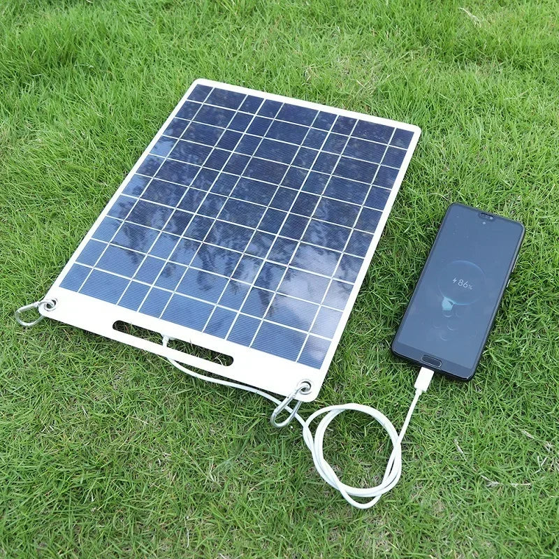 100W waterproof portable solar panel with dual USB ports and carabiners for outdoor camping — view 2