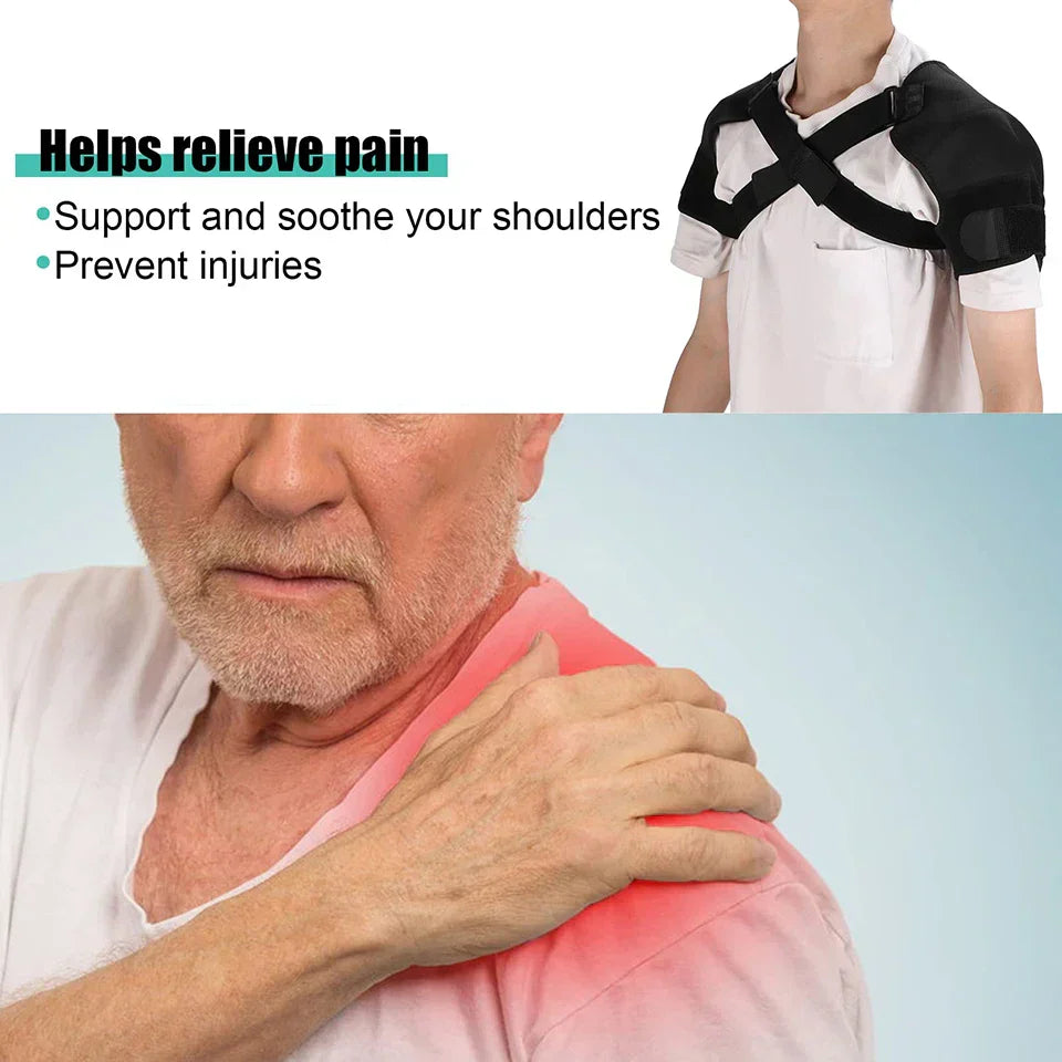 Black neoprene double shoulder brace wrap with adjustable compression straps for pain relief and recovery — view 4