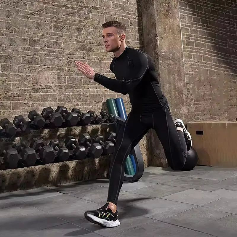 Men's long sleeve compression shirt in solid color, athletic activewear base layer for gym workouts — view 4