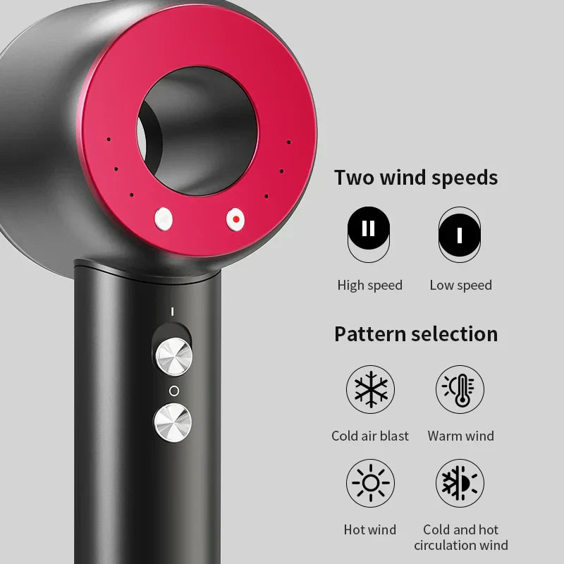 Professional ionic hair dryer featuring a compact unfoldable handle, concentrator nozzles, and power cord — view 3
