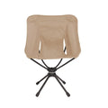 Khaki foldable swivel camping chair with aluminum frame and compact carrying bag
