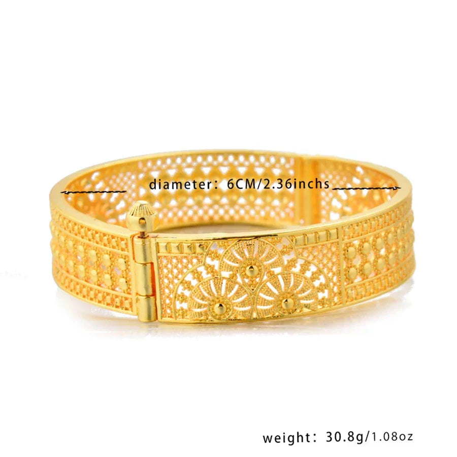 Four-piece gold-plated Ethiopian bangle set featuring intricate geometric designs for women's wedding jewelry. — view 3