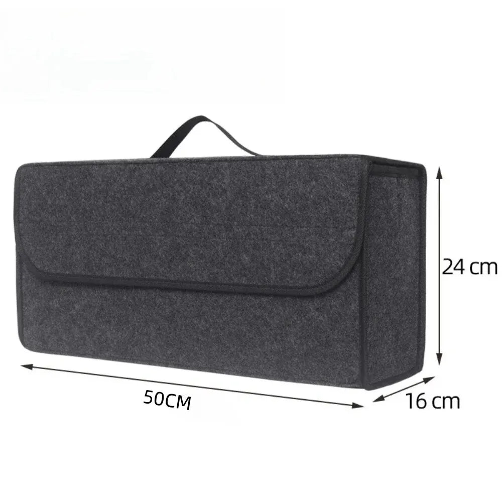 Car trunk organizer in large grey soft felt with anti-slip base and spacious storage compartments — view 2