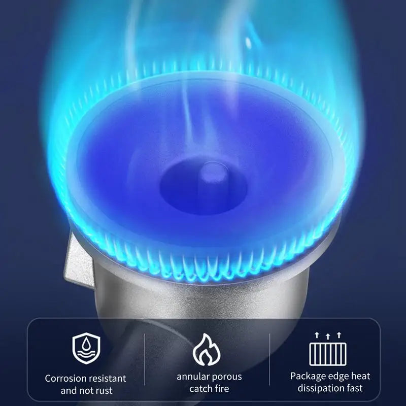 Grey portable butane camping stove with electronic ignition and aluminum burner for outdoor cooking. — view 5