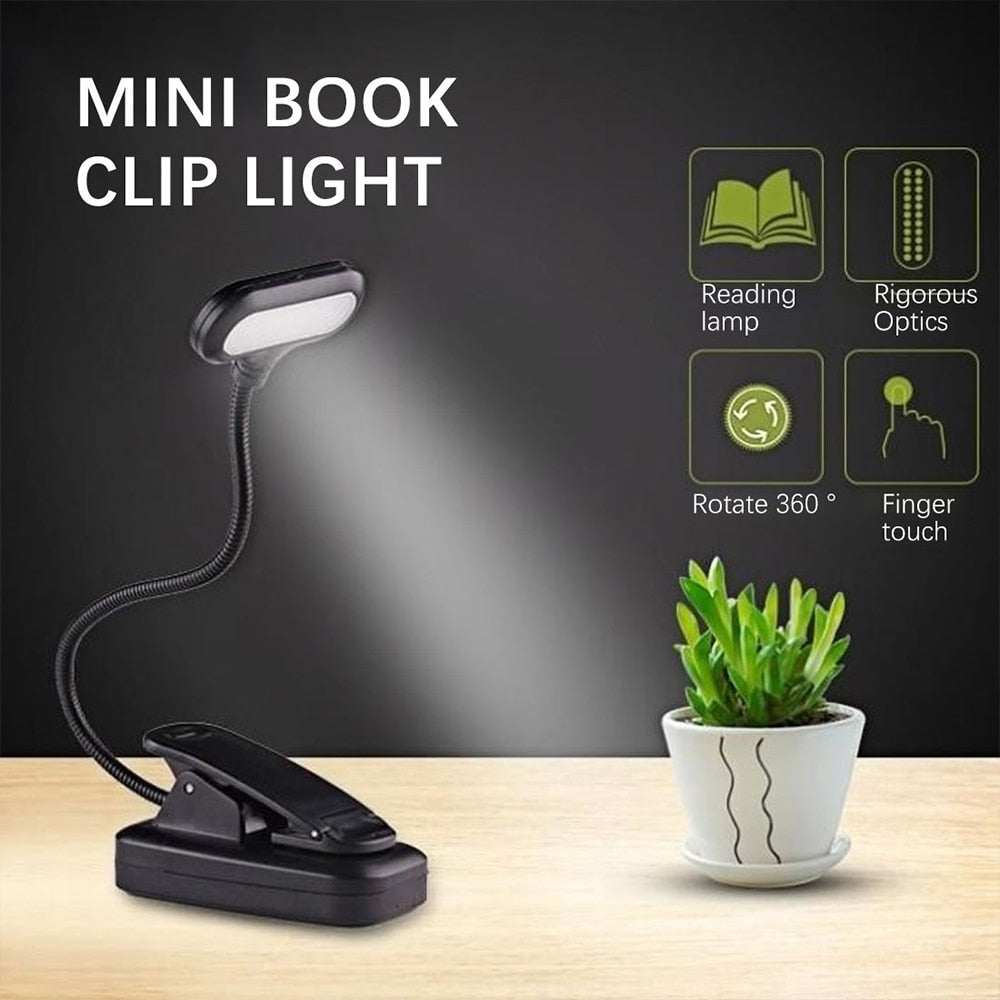 White ABS LED clip-on reading lamp emitting bright white light for study and nighttime reading — view 4