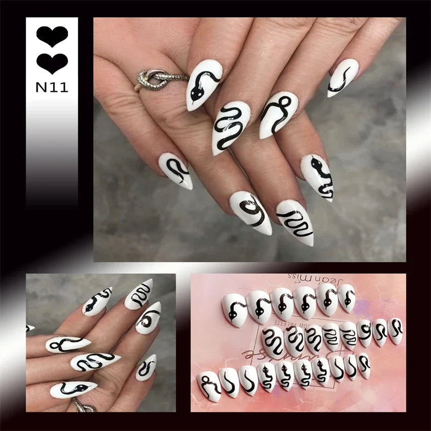 White Small Flower Acrylic Press-On Nails-47