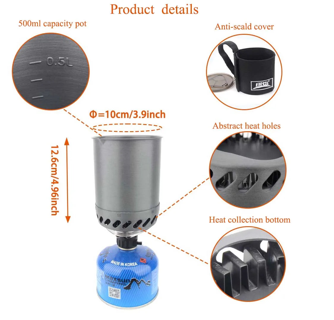 Outdoor pot burner stove system in grey, compact stainless steel and aluminum camping cookware — view 2