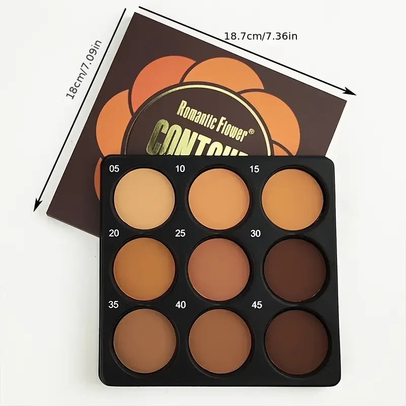 9-color dark bronze foundation and contouring makeup palette with matte and delicate glitter shades — view 5