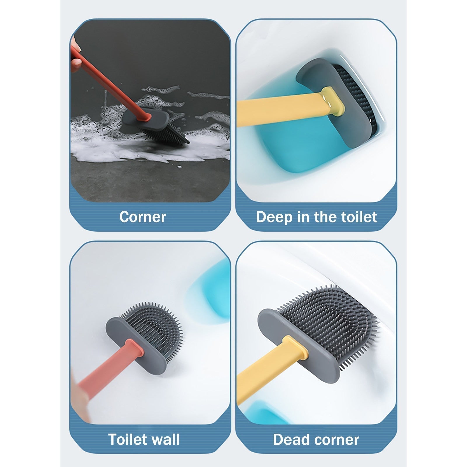 Modern silicone wall-mounted toilet brush with ergonomic long handle and ventilated holder base — view 4