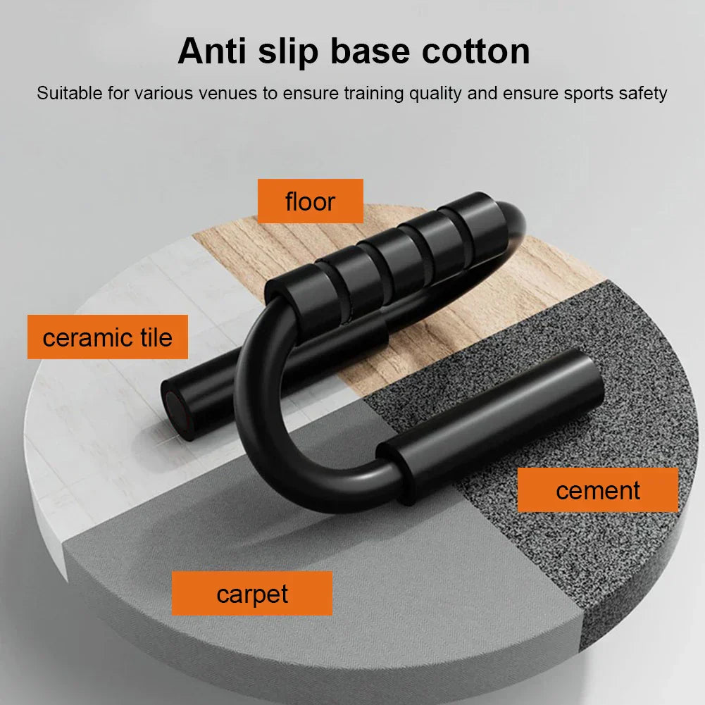 Black steel S-shape push-up handles with sweat-absorbent foam grips for upper body workouts — view 3