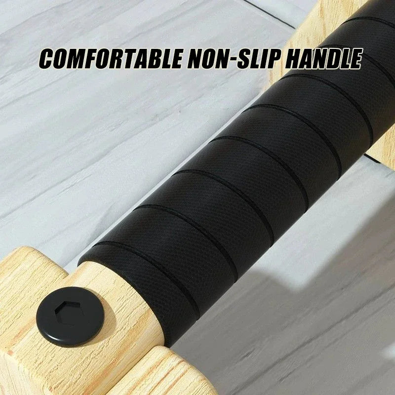 50cm brown beech wood push-up bars parallettes with non-slip grip accessories for home fitness workouts — view 5