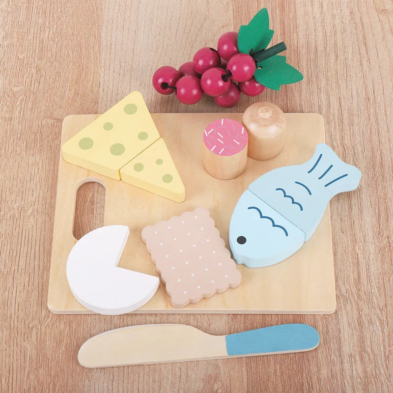 Pastel wooden pretend play food set with miniature colorful culinary pieces for children — view 4