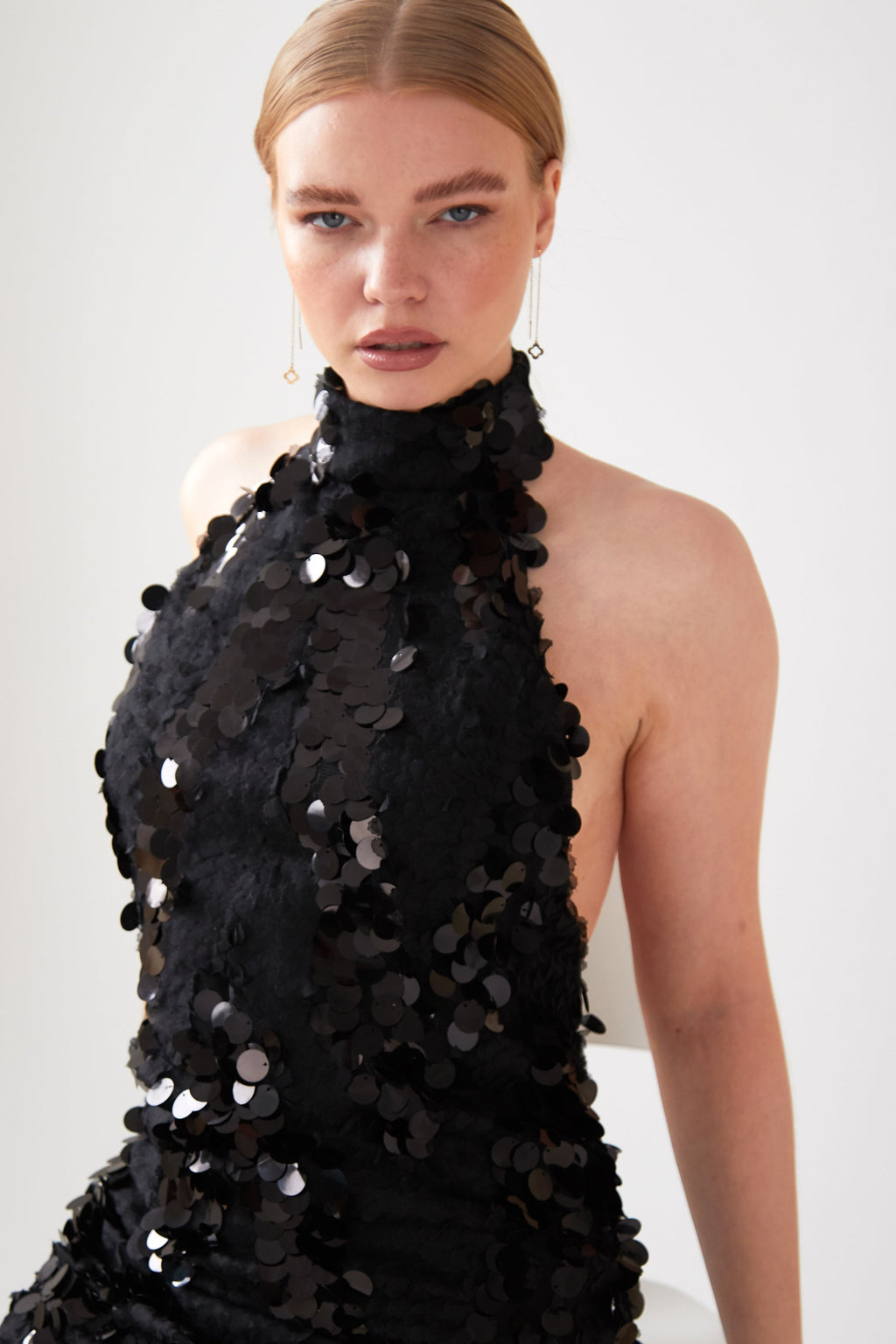 Black Backless Sequin Mini Dress-4