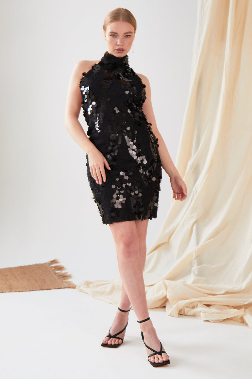 Black Backless Sequin Mini Dress-1