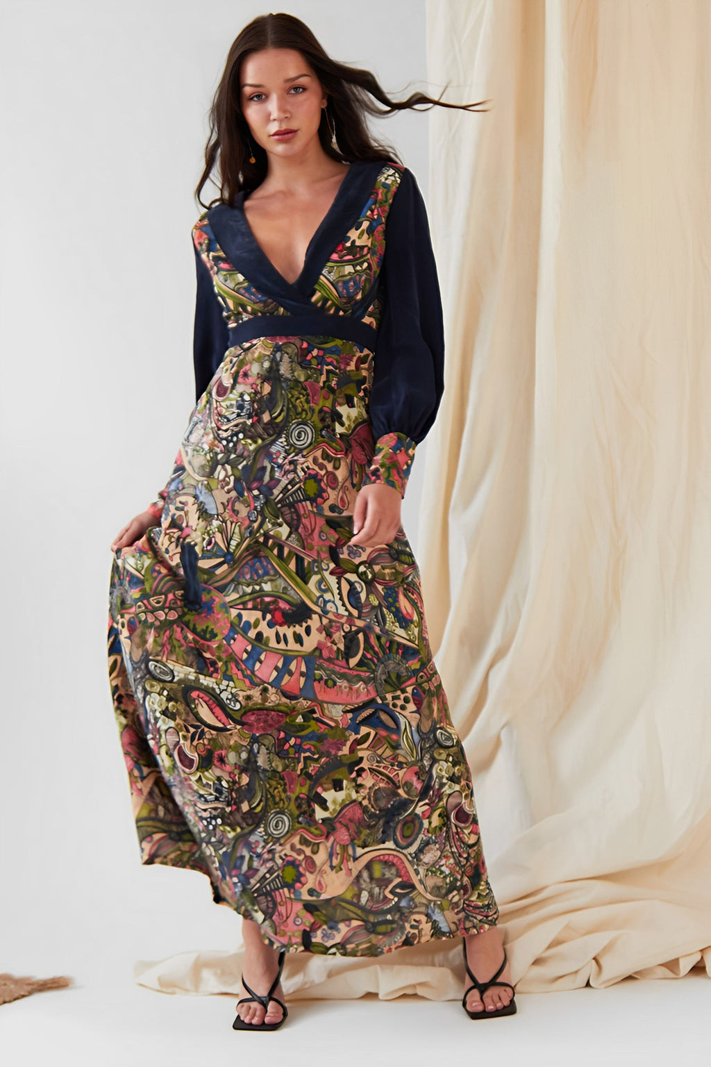 Hand painted Long Sleeve Maxi Dress-1