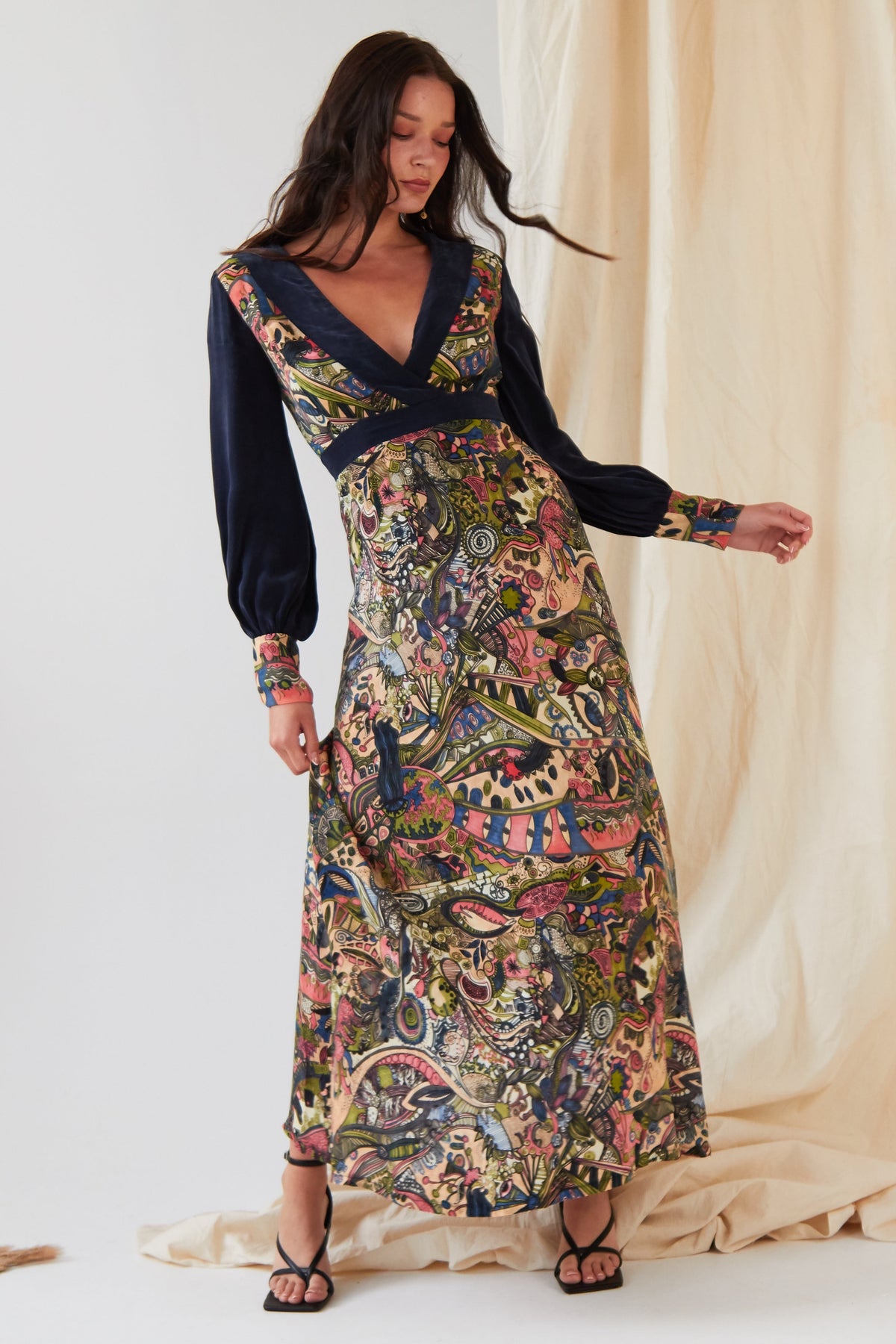 Hand painted Long Sleeve Maxi Dress-3