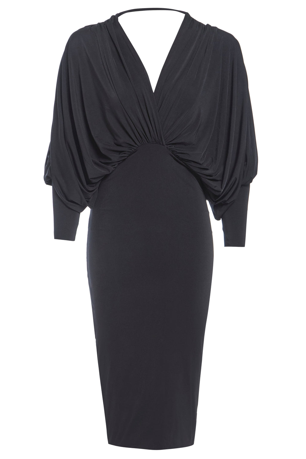 Black Batwing Sleeve Midi Dress-0