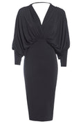 Black Batwing Sleeve Midi Dress-0