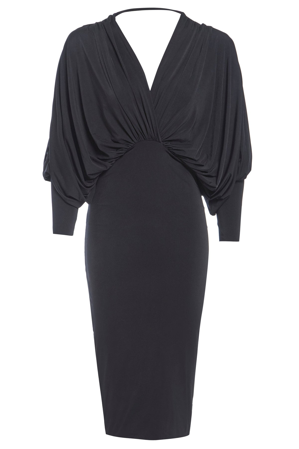 Black Batwing Sleeve Midi Dress-0
