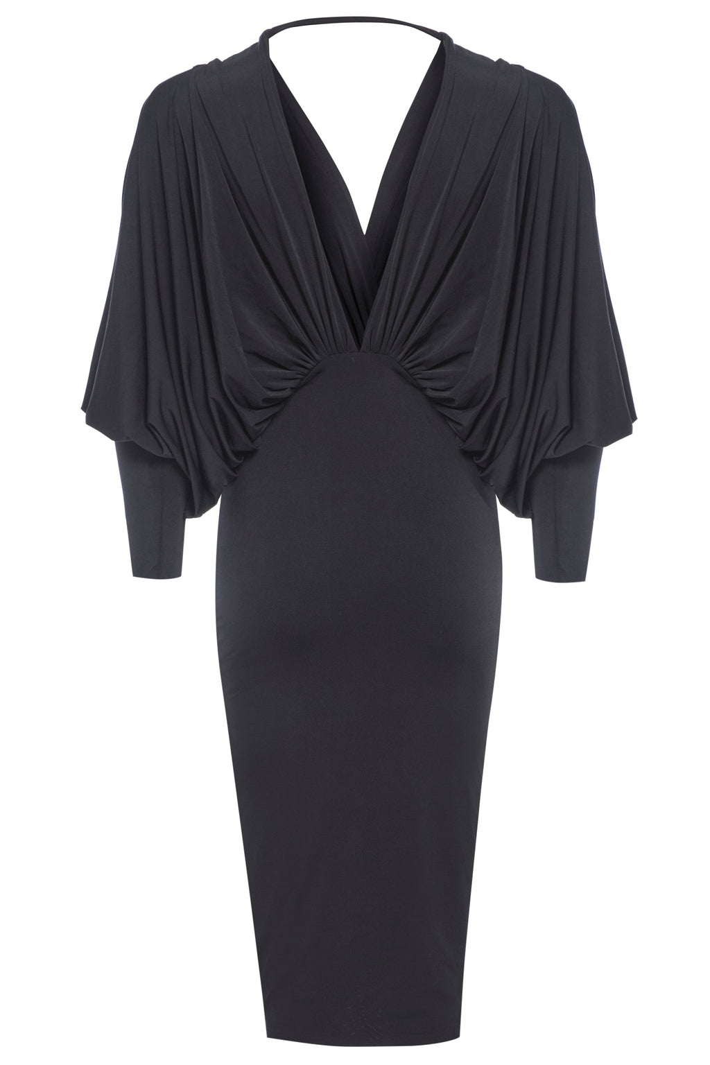 Black Batwing Sleeve Midi Dress-2
