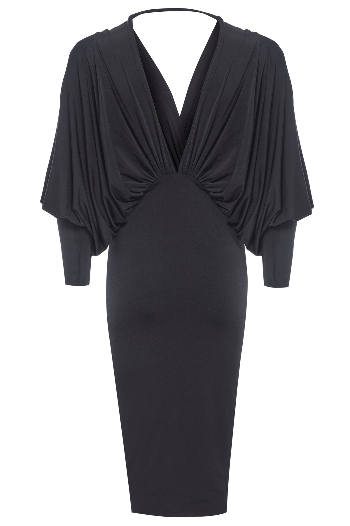 Black Batwing Sleeve Midi Dress-2