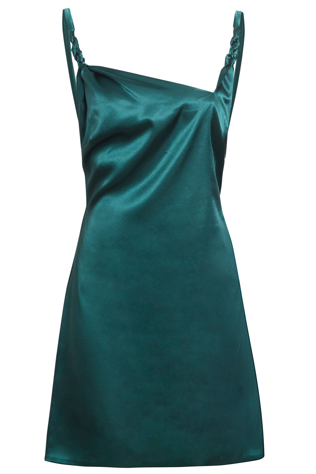 Emerald Green Silk Satin Backless Mini Dress-0