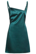 Emerald Green Silk Satin Backless Mini Dress-0