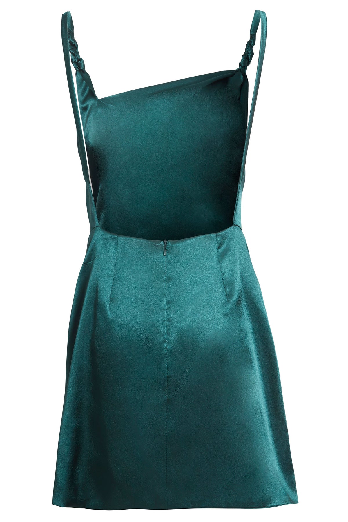 Emerald Green Silk Satin Backless Mini Dress-2