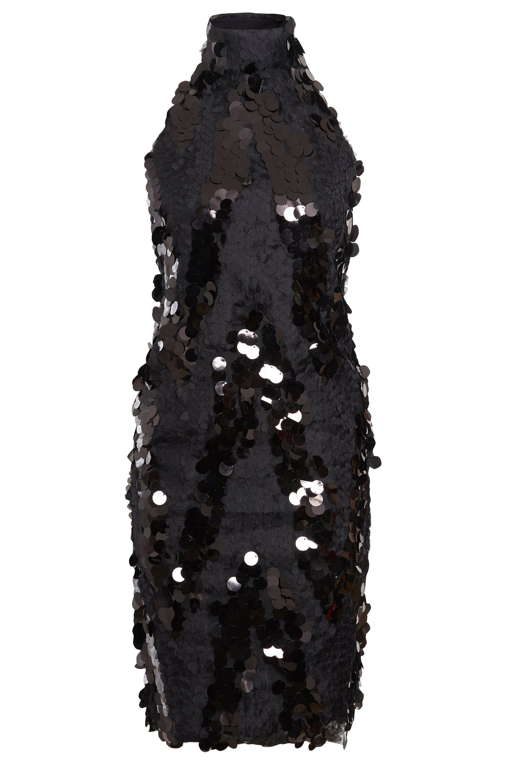 Black Backless Sequin Mini Dress-0