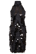 Black Backless Sequin Mini Dress-0