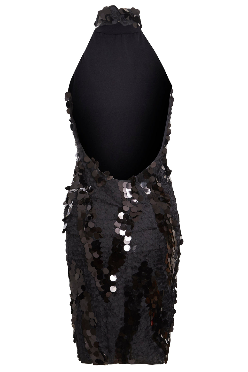 Black Backless Sequin Mini Dress-3