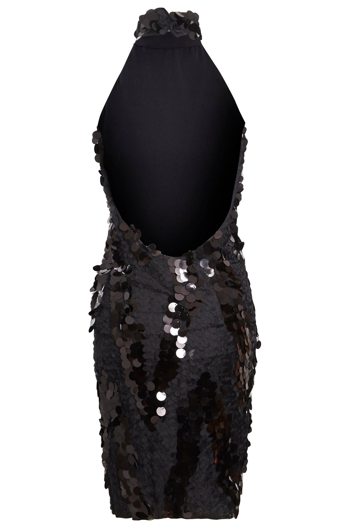 Black Backless Sequin Mini Dress-3