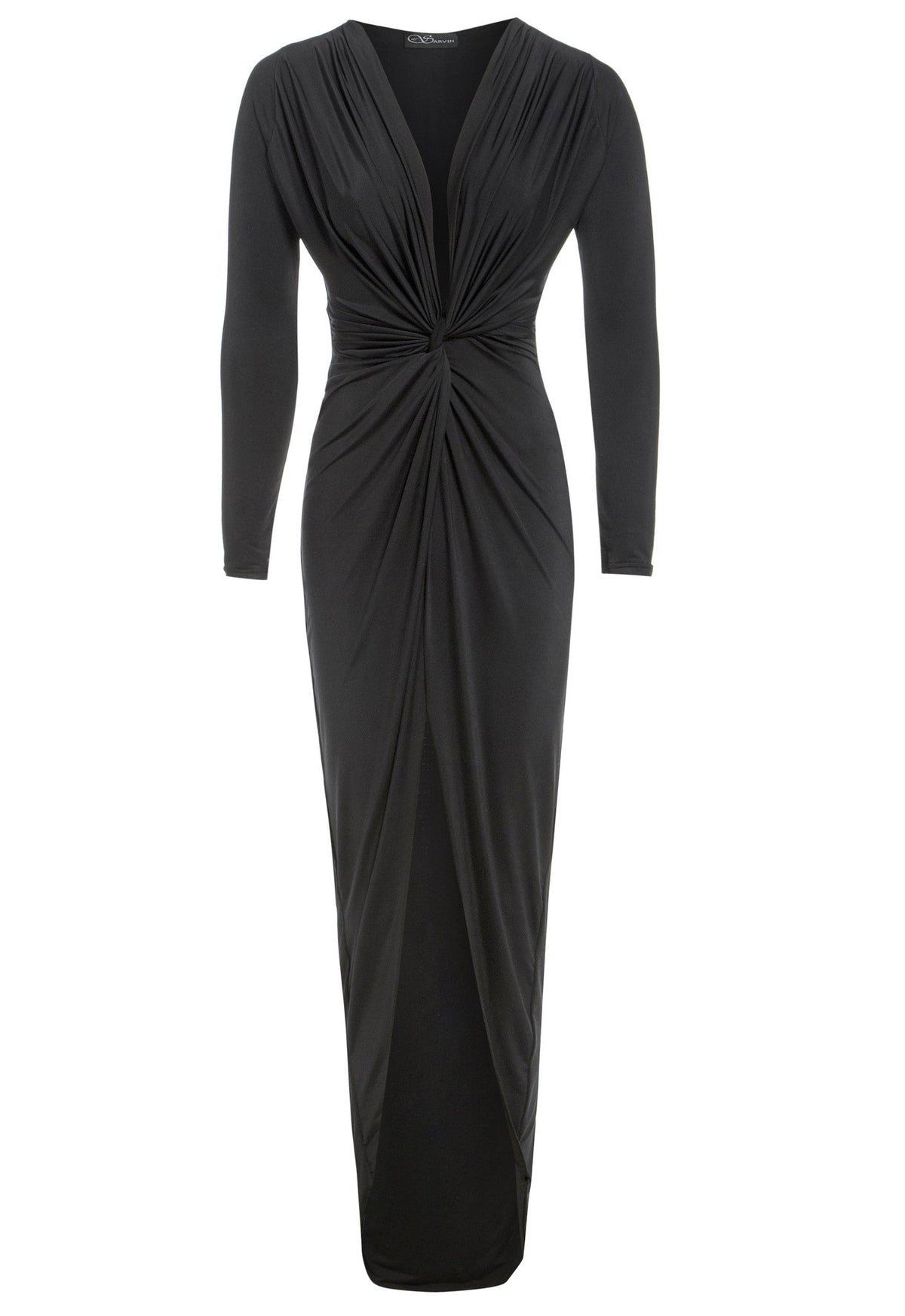 Black Knot Front Midi Dress-0