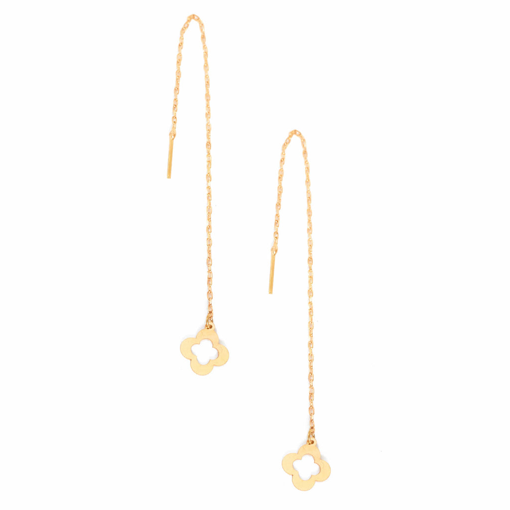 Clover Shape 18K Gold Threader Earrings-3