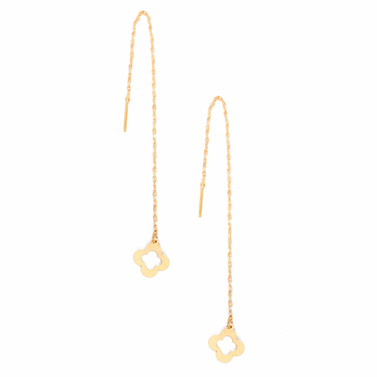 Clover Shape 18K Gold Threader Earrings-3