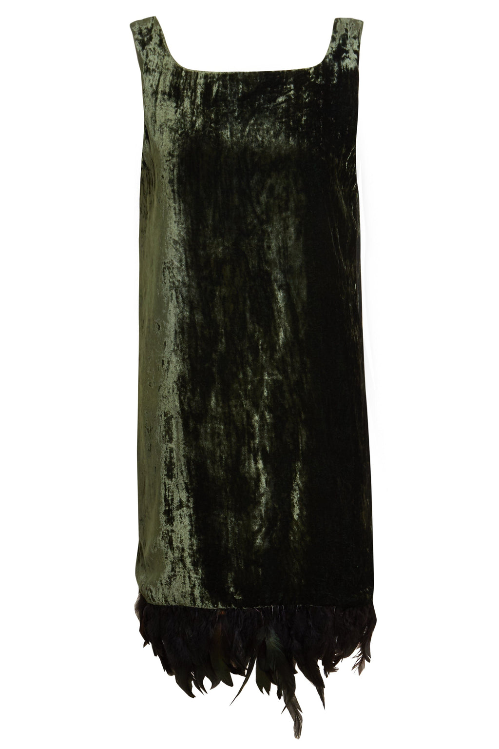 Silk Velvet Feather Trim Dress-0