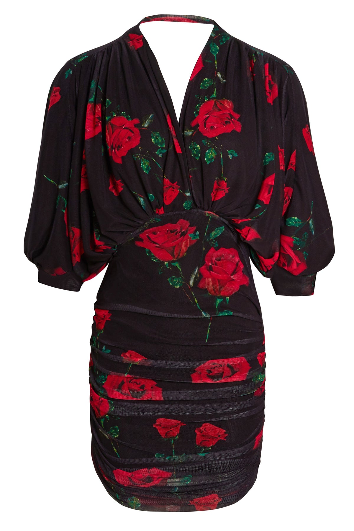 Ruched Batwing Mini Dress-0