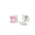 Silvertone U Pink Shell Cuff Links With Jewelry Box-0