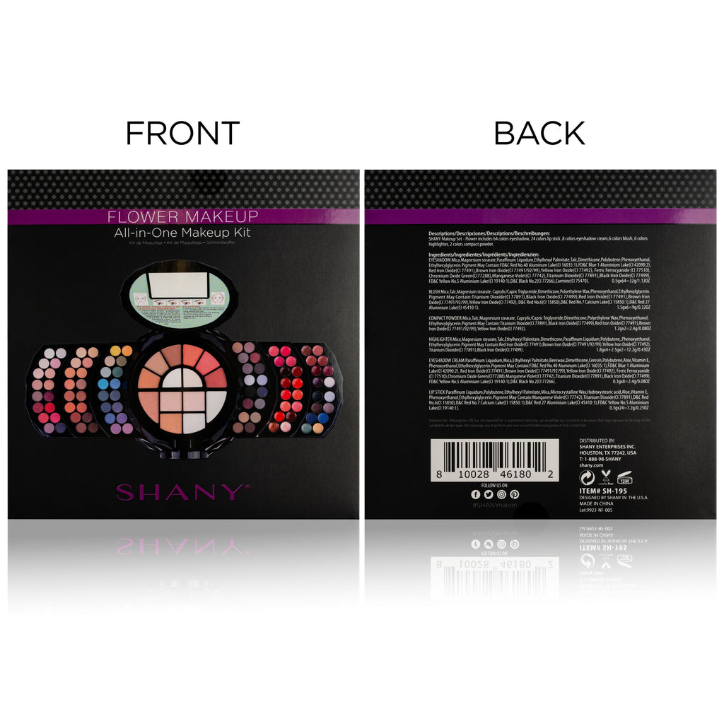 Flowers professional makeup set featuring 104 colorful eyeshadows, blushes, and lip colors in gift packaging — view 3
