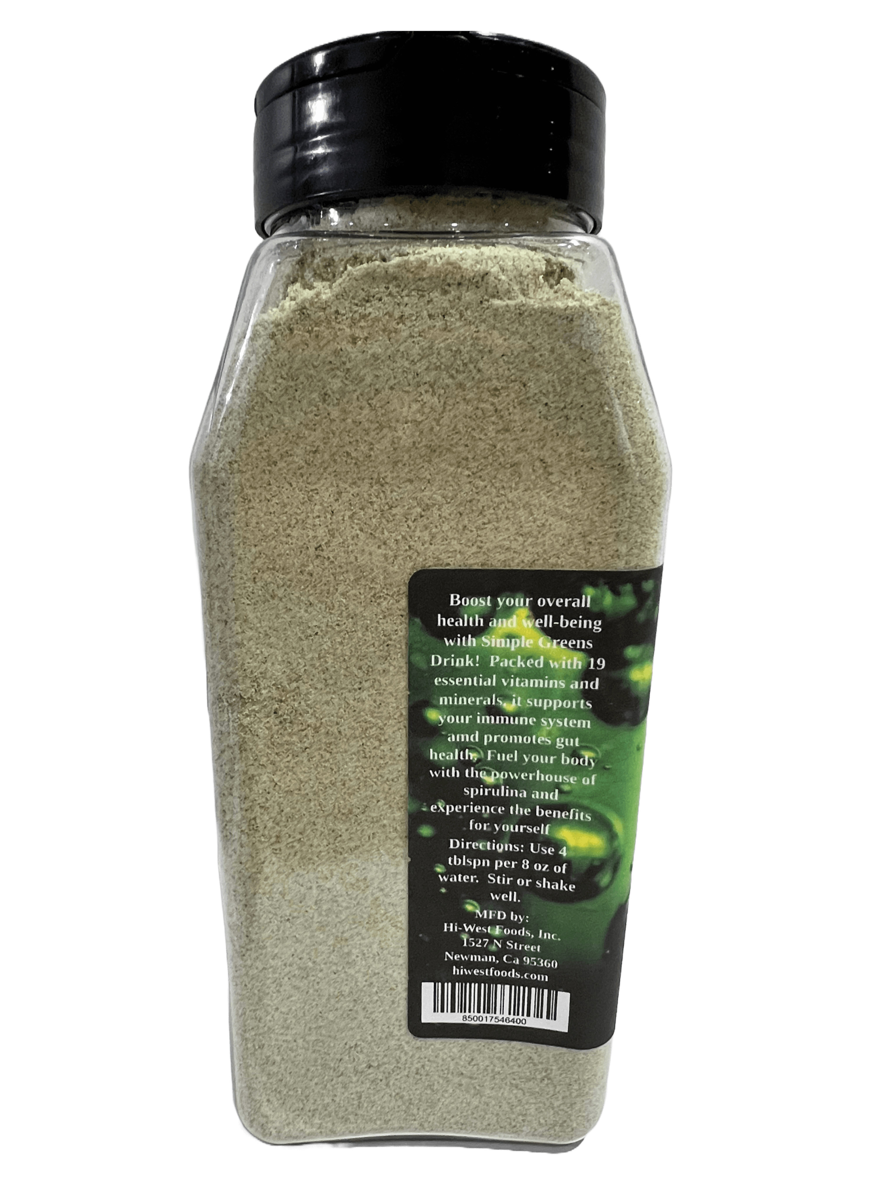 Hi-West Simple Greens Drink Mix powder packaging showcasing nutritional plant based protein and spirulina — view 4