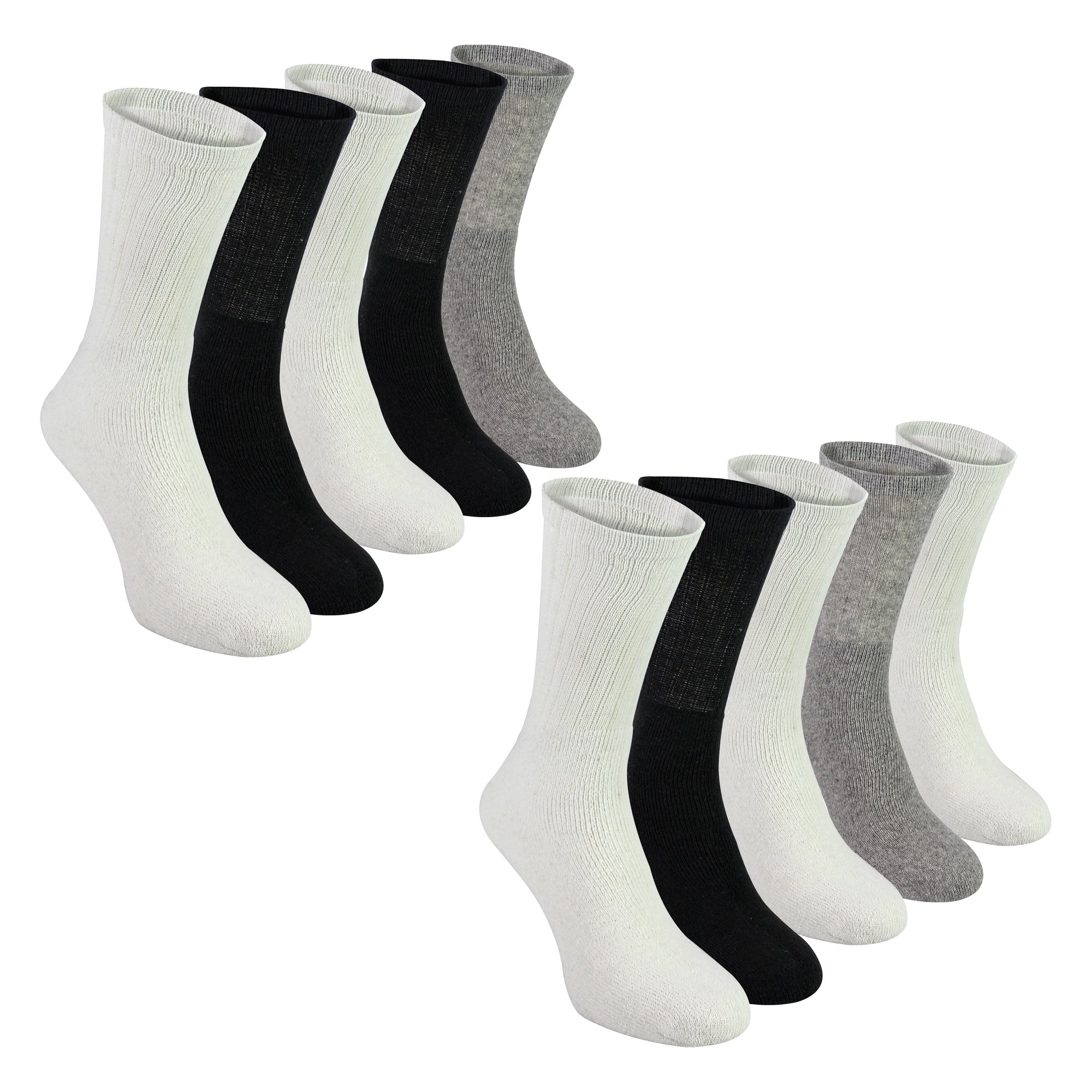 Men's 10-pack sport socks in assorted colors with elasticated cuffs and cushioned soles