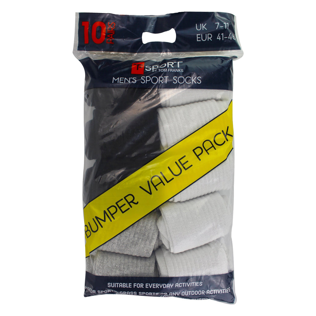 Men's 10-pack sport socks in assorted colors with elasticated cuffs and cushioned soles — view 2